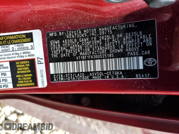 2016 Toyota Camry XLE with VIN 4T1BF1FK3GU525185, listed as a Copart auction lot 46079875 with 186,424 mi miles and Salvage Title. Bid and sale history available at carsss.com. Image 14.