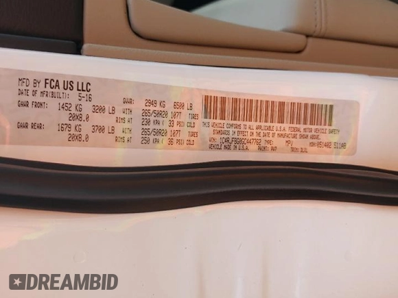 2016 Jeep Grand Cherokee Limited with VIN 1C4RJFBG0GC447762, listed as a Copart auction lot 59612705 with 66,183 mi miles and Salvage title. Bid and sale history available at DreamBid. Image 13.