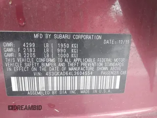 2020 Subaru Impreza Premium с VIN 4S3GKAD64L3604554, выставлен на аукционе IAAI как лот 42315171 с пробегом 61 484 миль миль и . История ставок и продаж доступна на DreamBid. Изображение 9.