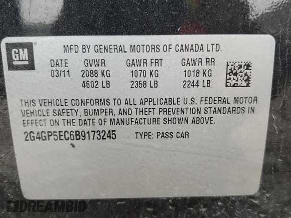 2011 Buick Regal CXL RL2 with VIN 2G4GP5EC6B9173245, listed as a Copart auction lot 86419594 with 42,419 mi miles and Salvage Title. Bid and sale history available at carsss.com. Image 14.