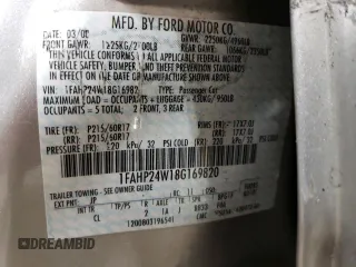 2008 Ford Taurus SEL with VIN 1FAHP24W18G169820, listed as a Copart auction lot 59173415 with 161,749 mi miles and Salvage title. Bid and sale history available at DreamBid. Image 13.