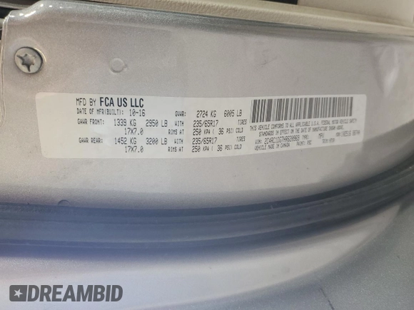 2017 Chrysler Pacifica Touring with VIN 2C4RC1DG7HR620969, listed as a Copart auction lot 53230055 with 185,754 mi miles and Salvage Title. Bid and sale history available at DreamBid. Image 13.