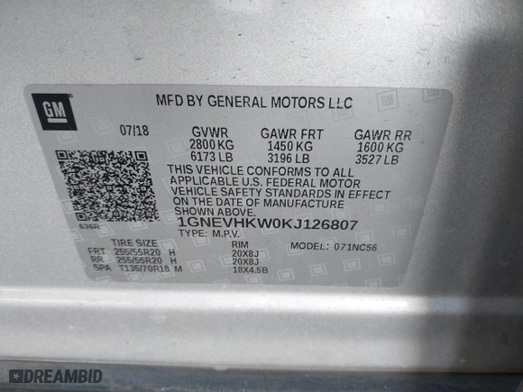 2019 Chevrolet Traverse LT Leather with VIN 1GNEVHKW0KJ126807, listed as a IAAI auction lot 41681930 with 90,320 mi miles. Bid and sale history available at carsss.com. Image 9.
