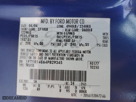 2004 Ford Ranger Edge with VIN 1FTYR14E64PB29345, listed as a Copart auction lot 75720564 with 260,475 mi miles and Salvage Title. Bid and sale history available at carsss.com. Image 14.