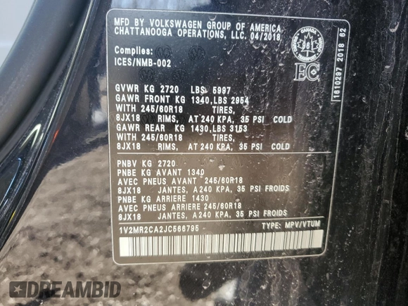 2018 Volkswagen Atlas 3.6L V6 SEL with VIN 1V2MR2CA2JC566795, listed as a Copart auction lot 49963295 with 132,307 mi miles and Salvage Title. Bid and sale history available at carsss.com. Image 14.