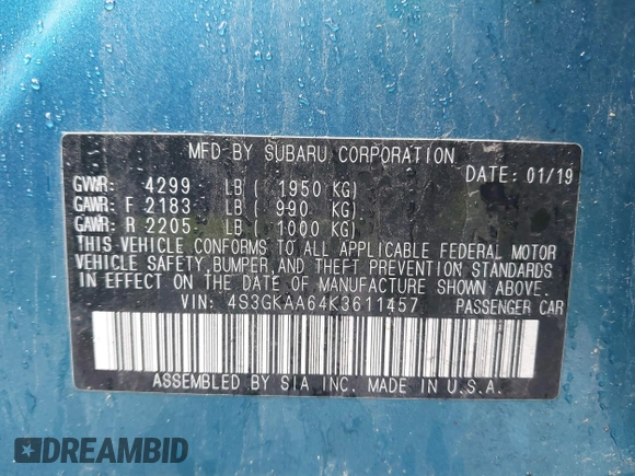 2019 Subaru Impreza с VIN 4S3GKAA64K3611457, выставлен на аукционе IAAI как лот 42139757 с пробегом 40 459 миль миль и . История ставок и продаж доступна на DreamBid. Изображение 9.