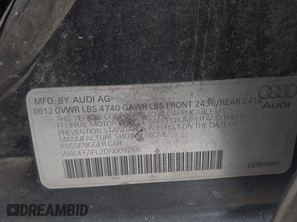 2013 Audi A4 Premium Plus с VIN WAUEFAFL2DN009266, выставлен на аукционе IAAI как лот 42040923 с пробегом 191 654 миль миль и . История ставок и продаж доступна на DreamBid. Изображение 9.