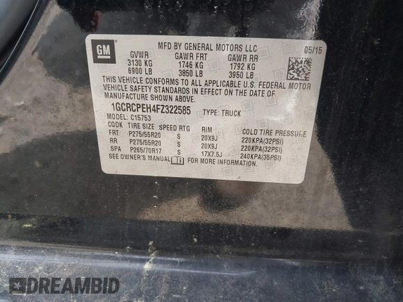 2015 Chevrolet Silverado 1500 LS with VIN 1GCRCPEH4FZ322585, listed as a IAAI auction lot 42129367 with 161,154 mi miles and . Bid and sale history available at DreamBid. Image 8.