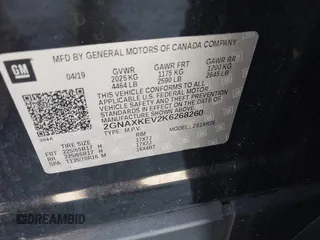 2019 Chevrolet Equinox LT with VIN 2GNAXKEV2K6268260, listed as a IAAI auction lot 41836961 with 37,848 mi miles and . Bid and sale history available at DreamBid. Image 9.