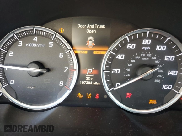 2016 Acura TLX V6 Advance with VIN 19UUB3F72GA000072, listed as a Copart auction lot 43923735 with 107,304 mi miles and Salvage Title. Bid and sale history available at carsss.com. Image 9.