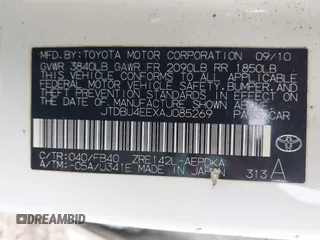 2010 Toyota Corolla with VIN JTDBU4EEXAJ085269, listed as a IAAI auction lot 41989533 with 141,564 mi miles. Bid and sale history available at carsss.com. Image 9.