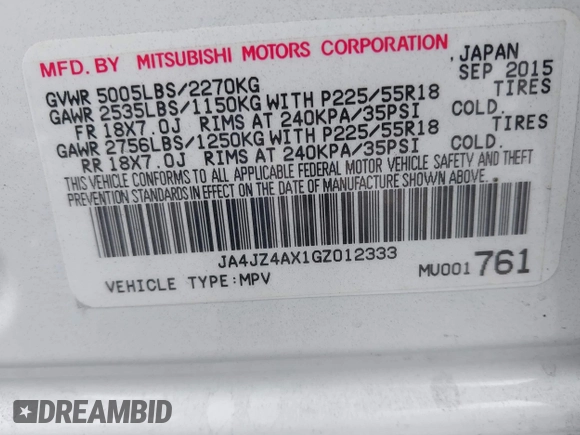 2016 Mitsubishi Outlander GT z VIN JA4JZ4AX1GZ012333, wystawiony jako IAAI lot #42186100 z przebiegiem 163 306 mil mil oraz . Historia ofert i sprzedaży dostępna na DreamBid. Obrazek 9.