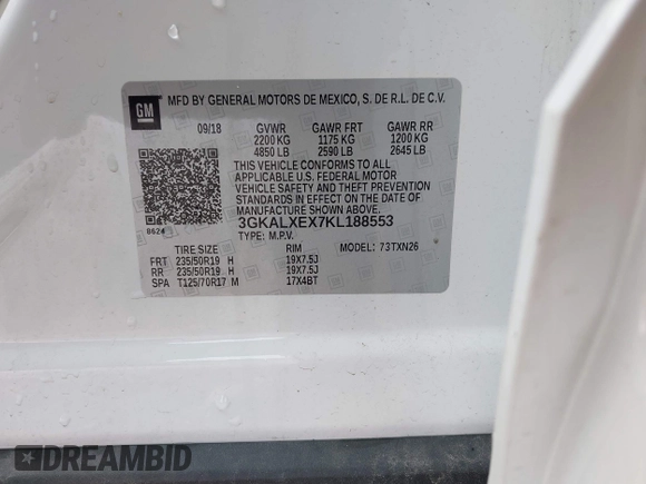 2019 GMC Terrain Denali with VIN 3GKALXEX7KL188553, listed as a IAAI auction lot 41595799 with 42,293 mi miles. Bid and sale history available at carsss.com. Image 9.
