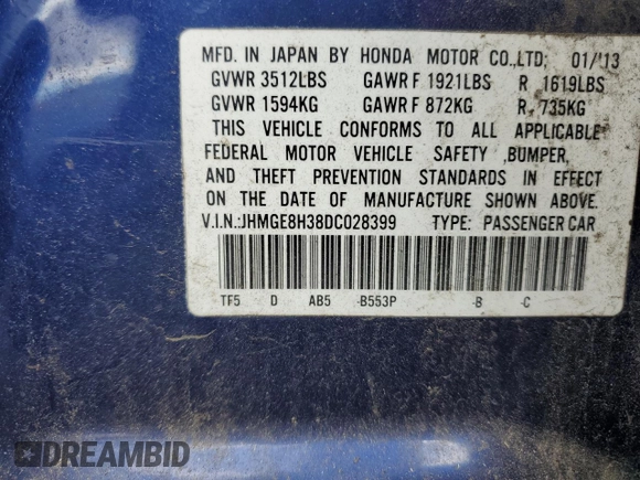 2013 Honda Fit with VIN JHMGE8H38DC028399, listed as a Copart auction lot 79490504 with 117,584 mi miles and Salvage Title. Bid and sale history available at carsss.com. Image 12.