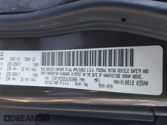 2014 Jeep Cherokee Altitude with VIN 1C4PJMCB2EW181848, listed as a IAAI auction lot 41638004 with 175,813 mi miles. Bid and sale history available at carsss.com. Image 9.