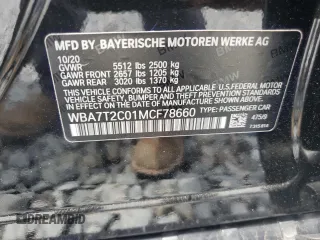 2021 BMW 7 Series 740i with VIN WBA7T2C01MCF78660, listed as a Copart auction lot 59582205 with 51,868 mi miles and Salvage title. Bid and sale history available at DreamBid. Image 13.