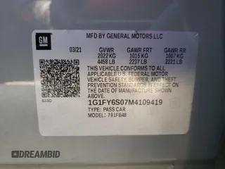 2021 Chevrolet Bolt EV LT with VIN 1G1FY6S07M4109419, listed as a Copart auction lot 71642352 with 20,087 mi miles. Bid and sale history available at carsss.com. Image 14.