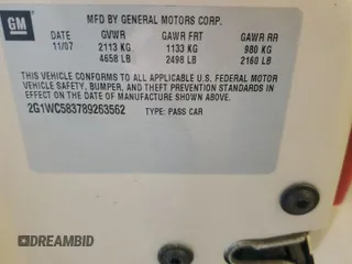 2008 Chevrolet Impala LT with VIN 2G1WC583789263562, listed as a Copart auction lot 50952685 with 143,310 mi miles and Salvage Title. Bid and sale history available at DreamBid. Image 12.