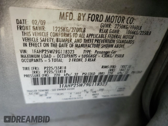 2009 Ford Taurus Limited with VIN 1FAHP25W79G118323, listed as a Copart auction lot 79030494 with 195,456 mi miles and Salvage Title. Bid and sale history available at carsss.com. Image 12.