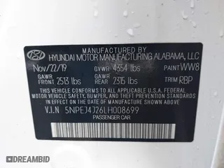 2020 Hyundai Sonata SEL Plus with VIN 5NPEJ4J26LH008699, listed as a IAAI auction lot 41884974 with 59,374 mi miles. Bid and sale history available at carsss.com. Image 9.
