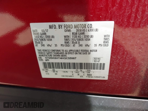 2017 Ford Explorer Platinum с VIN 1FM5K8HT4HGC55987, выставлен на аукционе IAAI как лот 42464244 с пробегом 136 571 миль миль и . История ставок и продаж доступна на DreamBid. Изображение 9.