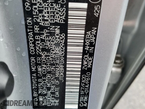 2017 Toyota Prius Two with VIN JTDKBRFUXH3029436, listed as a Copart auction lot 55909215 with 78,374 mi miles and Salvage Title. Bid and sale history available at DreamBid. Image 12.