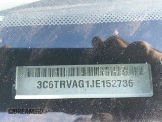 2018 Ram ProMaster Cargo with VIN 3C6TRVAG1JE152736, listed as a IAAI auction lot 40743120 with Not Provided miles and . Bid and sale history available at DreamBid. Image 8.