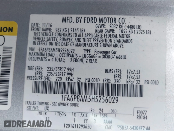2017 Ford Mustang V6 with VIN 1FA6P8AM5H5256029, listed as a IAAI auction lot 42479587 with 157,339 mi miles and . Bid and sale history available at DreamBid. Image 9.
