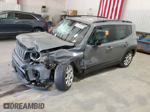 2021 Jeep Renegade Latitude z VIN ZACNJCBB5MPM22314, wystawiony jako Copart lot #52148495 z przebiegiem Nie podano mil oraz Szkoda całkowita • Salvage title. Historia ofert i sprzedaży dostępna na DreamBid. Obrazek 1.