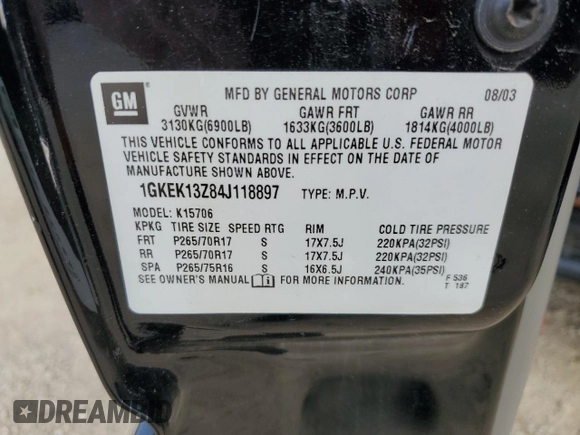 2004 GMC Yukon SLT with VIN 1GKEK13Z84J118897, listed as a Copart auction lot 62647834 with 0 mi miles and Clean Title. Bid and sale history available at carsss.com. Image 12.