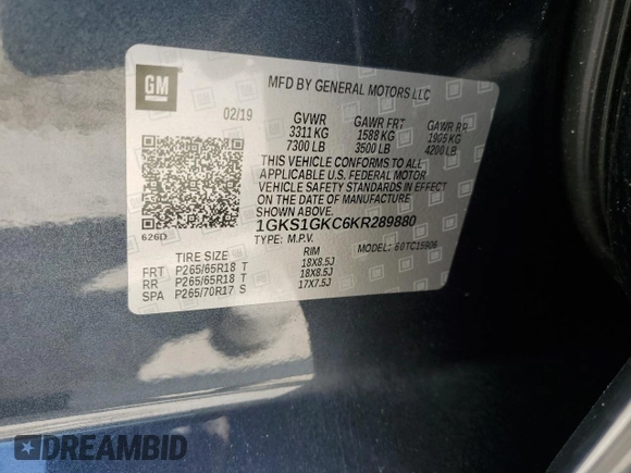 2019 GMC Yukon XL SLT with VIN 1GKS1GKC6KR289880, listed as a Copart auction lot 48006125 with 82,189 mi miles and Salvage Title. Bid and sale history available at carsss.com. Image 15.
