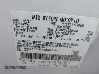 2017 Ford Explorer with VIN 1FM5K8BH7HGC89829, listed as a IAAI auction lot 42100539 with 94,567 mi miles and . Bid and sale history available at carsss.com. Image 9.