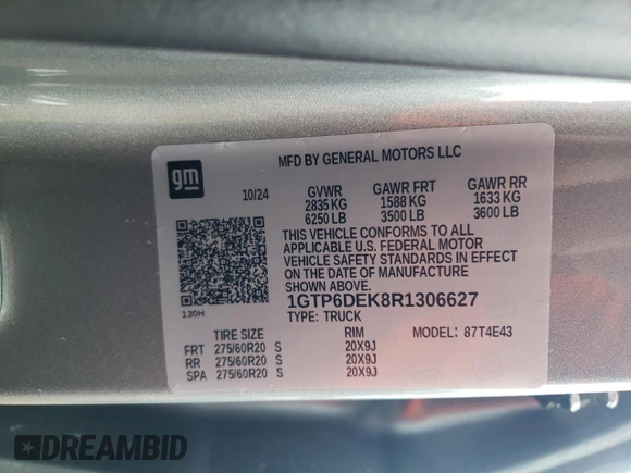 2024 GMC Canyon 4WD AT4 z VIN 1GTP6DEK8R1306627, wystawiony jako Copart lot #80921614 z przebiegiem 6 mil mil oraz Szkoda całkowita • Salvage title. Historia ofert i sprzedaży dostępna na DreamBid. Obrazek 13.