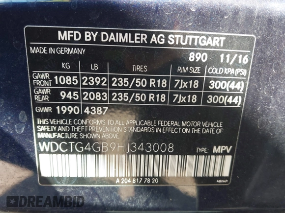 2017 Mercedes-Benz GLA 250 z VIN WDCTG4GB9HJ343008, wystawiony jako IAAI lot #41786549 z przebiegiem 45 720 mil mil oraz . Historia ofert i sprzedaży dostępna na DreamBid. Obrazek 9.