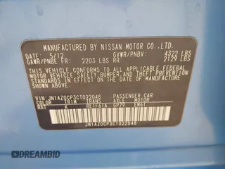 2012 Nissan LEAF SL with VIN JN1AZ0CP3CT022048, listed as a IAAI auction lot 42177290 with 49,194 mi miles and . Bid and sale history available at DreamBid. Image 9.