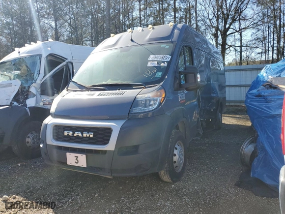 2021 Ram ProMaster Cargo Van with VIN 3C6FRVJG5ME500958, listed as a Copart auction lot 42569145 with 0 mi miles and Clean Title. Bid and sale history available at carsss.com. Image 1.
