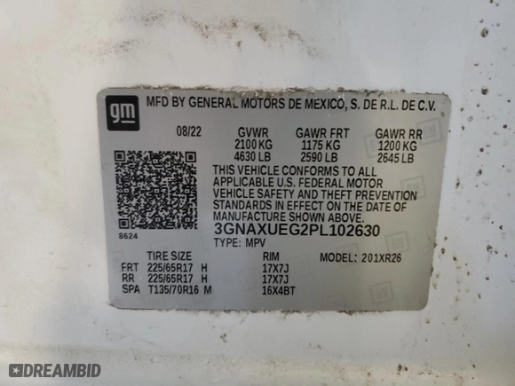 2023 Chevrolet Equinox LT with VIN 3GNAXUEG2PL102630, listed as a Copart auction lot 45298255 with 61,314 mi miles and Salvage Title. Bid and sale history available at carsss.com. Image 16.