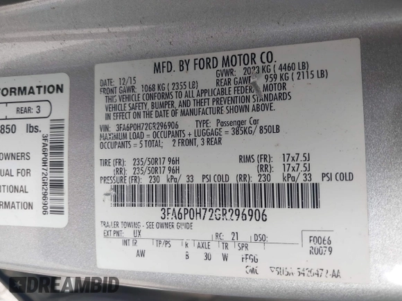 2016 Ford Fusion SE z VIN 3FA6P0H72GR296906, wystawiony jako IAAI lot #42571597 z przebiegiem 242 623 mil mil oraz . Historia ofert i sprzedaży dostępna na DreamBid. Obrazek 9.