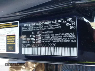 2019 Mercedes-Benz C C 300 with VIN 55SWF8DBXKU319220, listed as a IAAI auction lot 41196588 with Not Provided miles. Bid and sale history available at carsss.com. Image 9.