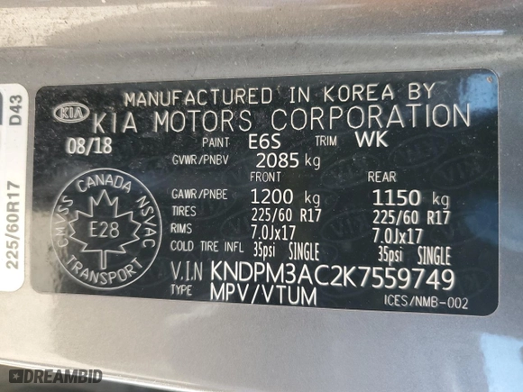 2019 Kia Sportage LX with VIN KNDPM3AC2K7559749, listed as a Copart auction lot 49179585 with 157,598 mi miles and Clean Title. Bid and sale history available at carsss.com. Image 13.