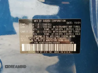2022 Subaru Outback Wilderness with VIN 4S4BTGSD8N3166969, listed as a Copart auction lot 55516015 with 75,862 mi miles and Clean title. Bid and sale history available at DreamBid. Image 13.