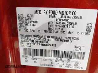 2014 Ford F-150 XL with VIN 1FTFX1EF4EKD24122, listed as a IAAI auction lot 42089031 with 169,136 mi miles and . Bid and sale history available at carsss.com. Image 9.