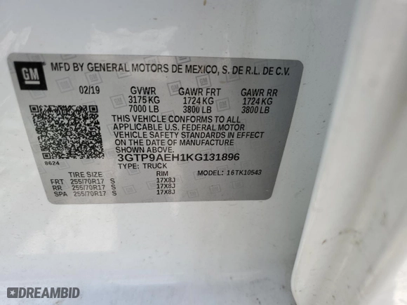 2019 GMC Sierra 1500 with VIN 3GTP9AEH1KG131896, listed as a Copart auction lot 63752174 with 64,358 mi miles and Salvage Title. Bid and sale history available at carsss.com. Image 14.