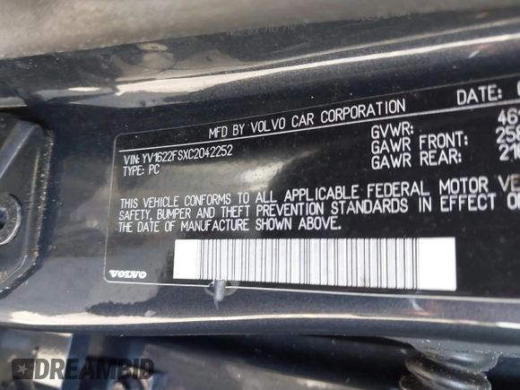 2012 Volvo S60 T5 с VIN YV1622FSXC2042252, выставлен на аукционе IAAI как лот 42546252 с пробегом 117 212 миль миль и . История ставок и продаж доступна на DreamBid. Изображение 9.