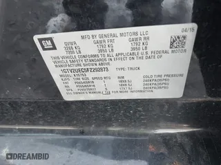 2015 GMC Sierra 1500 SLE with VIN 1GTV2UEC5FZ292873, listed as a IAAI auction lot 41645987 with 107,145 mi miles. Bid and sale history available at carsss.com. Image 9.