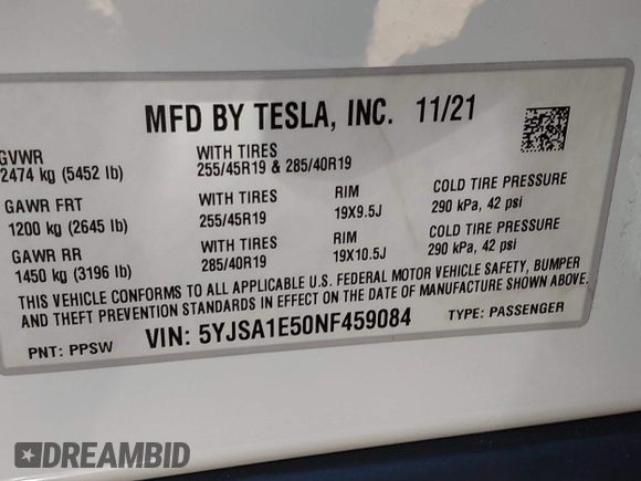 2022 Tesla Model S с VIN 5YJSA1E50NF459084, выставлен на аукционе IAAI как лот 42497645 с пробегом 31 098 миль миль и . История ставок и продаж доступна на DreamBid. Изображение 9.