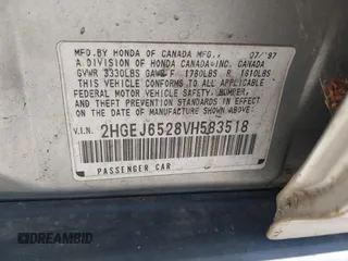 1997 Honda Civic DX z VIN 2HGEJ6528VH583518, wystawiony jako IAAI lot #41388173 z przebiegiem 250 513 mil mil oraz . Historia ofert i sprzedaży dostępna na DreamBid. Obrazek 9.