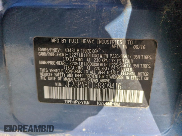 2016 Subaru Crosstrek Premium z VIN JF2GPABC1G8309416, wystawiony jako Copart lot #53282375 z przebiegiem 118 377 mil mil oraz Szkoda całkowita • Salvage title. Historia ofert i sprzedaży dostępna na DreamBid. Obrazek 13.