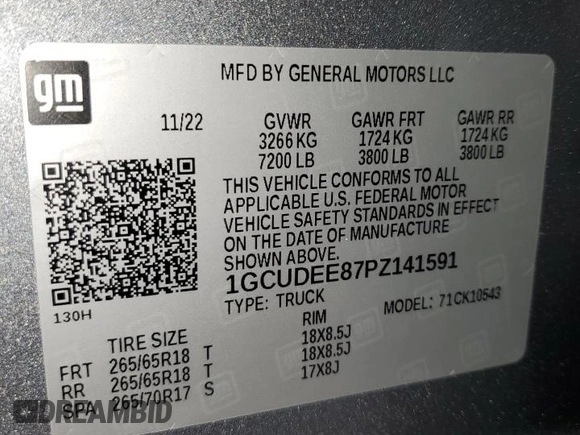 2023 Chevrolet Silverado 1500 RST with VIN 1GCUDEE87PZ141591, listed as a Copart auction lot 49697215 with 60,903 mi miles and Salvage Title. Bid and sale history available at DreamBid. Image 12.