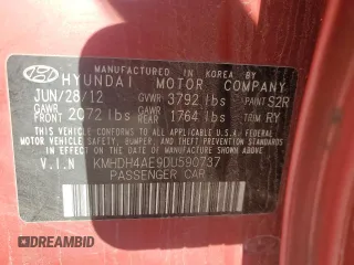 2013 Hyundai Elantra Limited with VIN KMHDH4AE9DU590737, listed as a Copart auction lot 46362195 with 213,578 mi miles and Salvage Title. Bid and sale history available at carsss.com. Image 14.